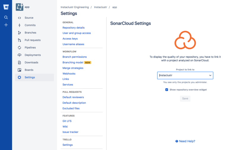 Enable SonarCloud widget in Bitbucket.