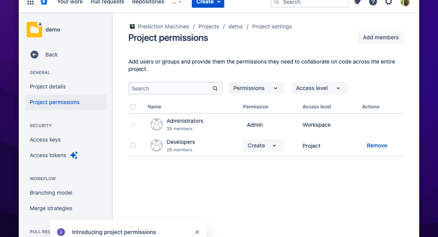 Project Permissions are now available in Bitbucket Cloud