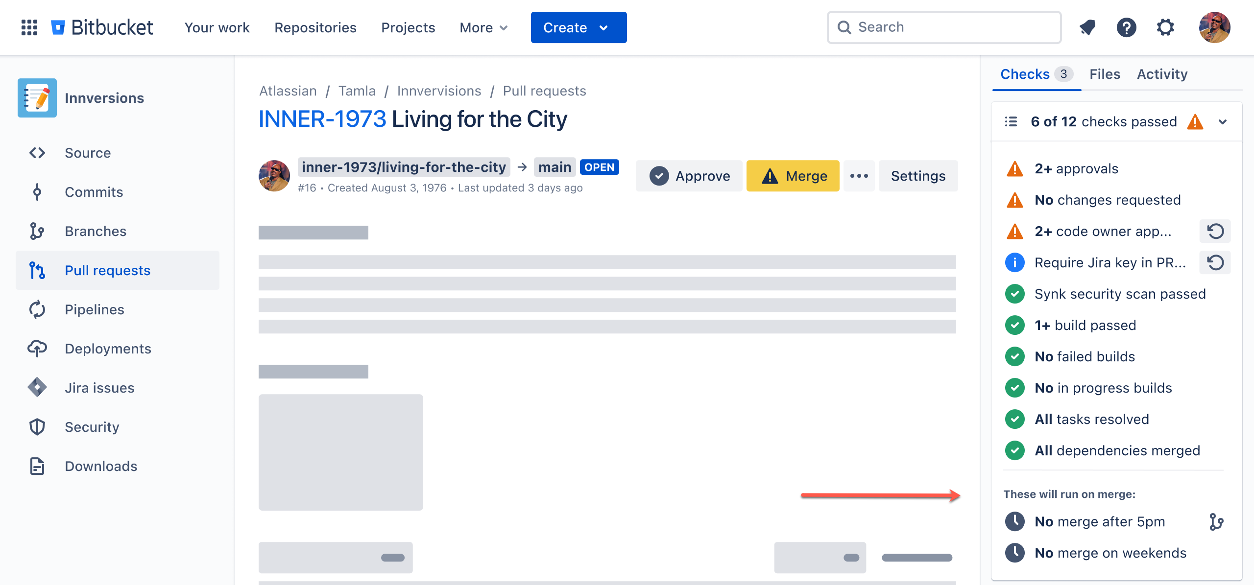 Pull request checks card showing on-merge checks that will run for that pull request.