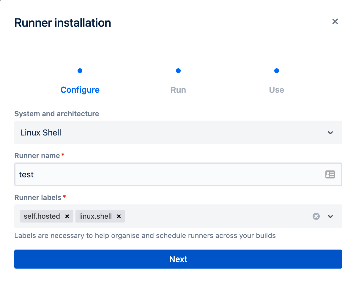 Linux Shell Runner installation wizard