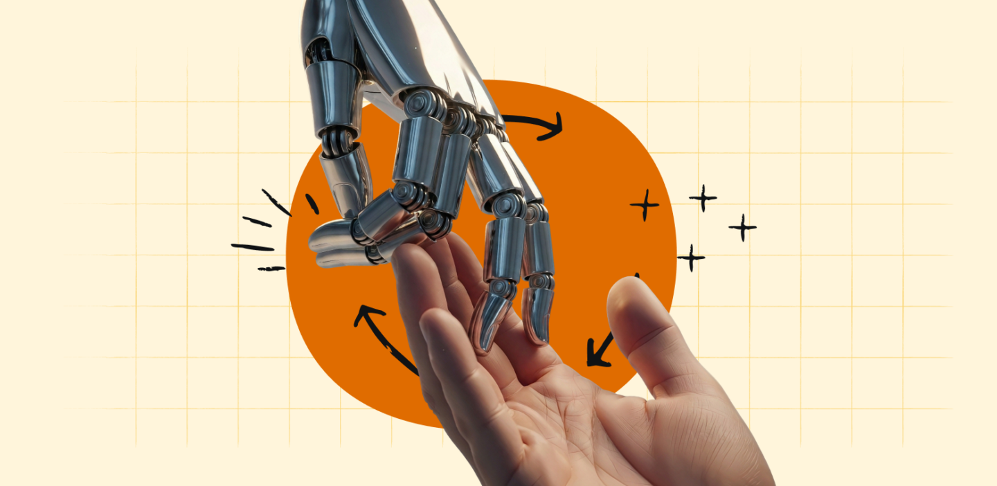 A robot hand reaching out and touching a human hand