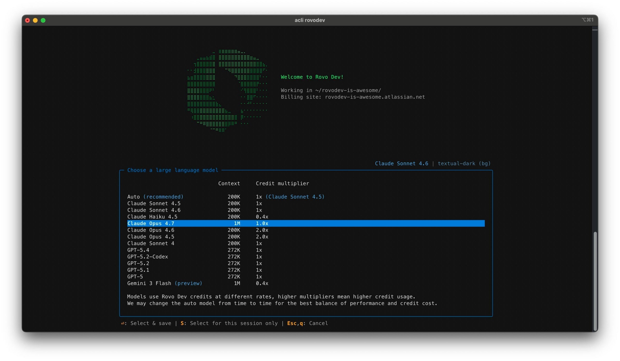Use the /models slash command to switch between available AI models in Rovo Dev CLI & IDE