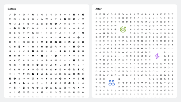An overview of icons before and after