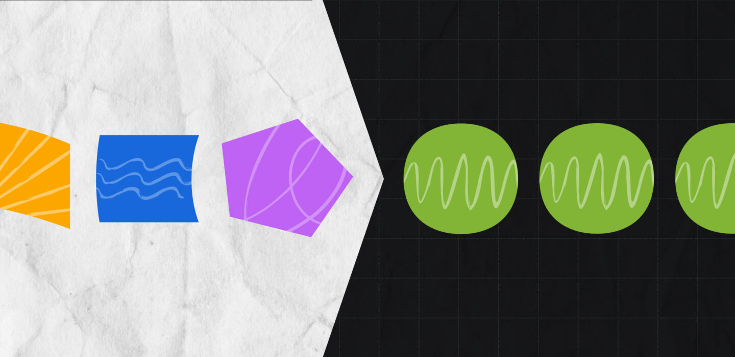 Abstract shapes start as very different but merge into a pattern