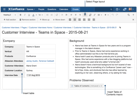Creating insightful customer interview pages using Confluence
