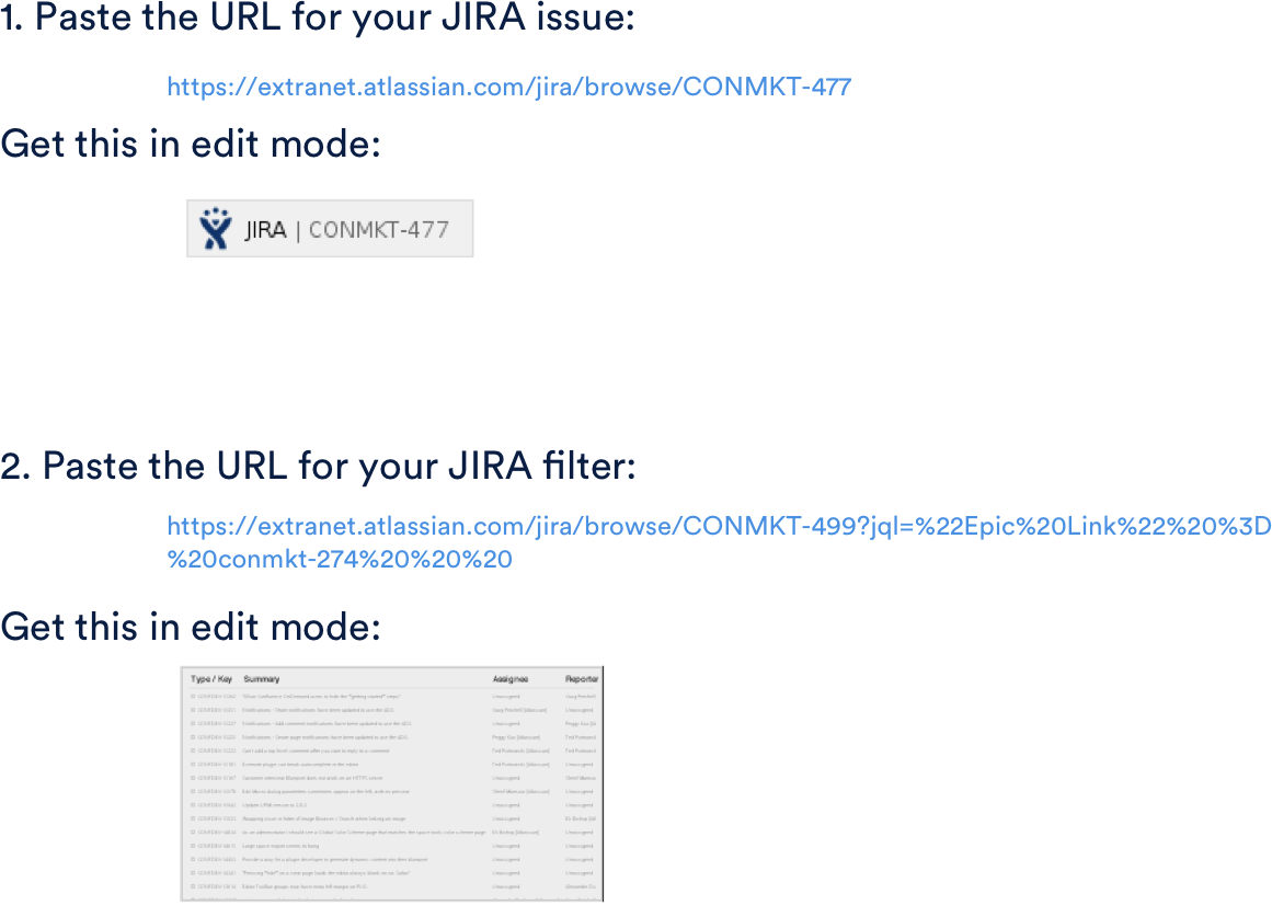 Jira issues Confluence