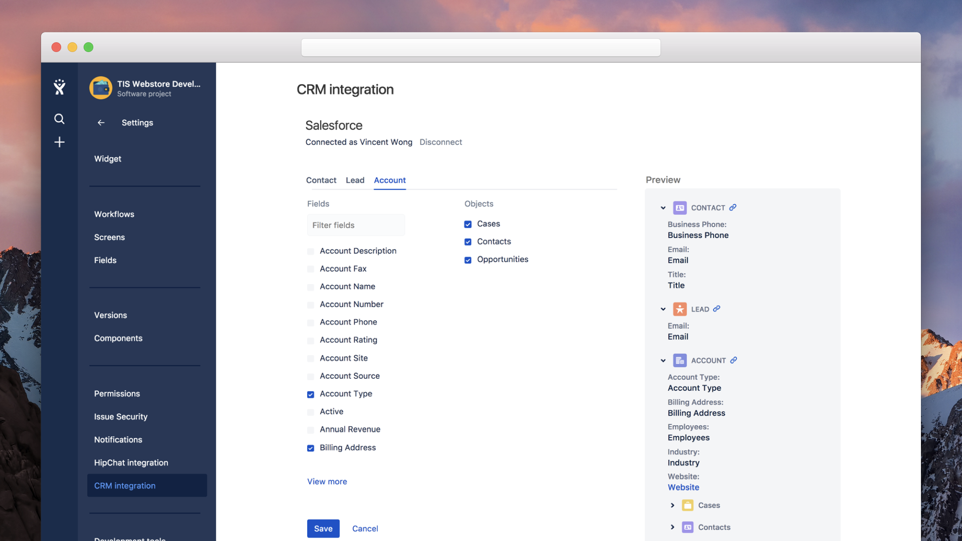 Screenshot of how to connect Jira Cloud to top CRMs