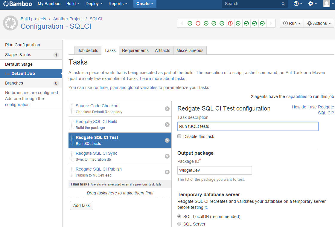Database continuous integration with Bamboo and Redgate SQL CI