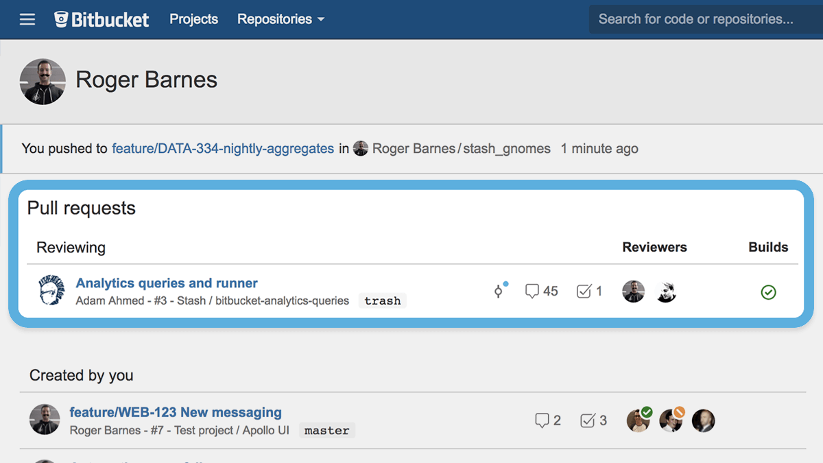 Bitbucket Server 4.10 comes with a new personal dashboard
