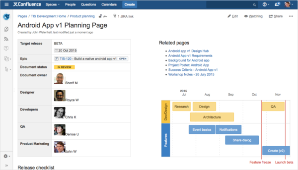 Create your release planning page in Confluence