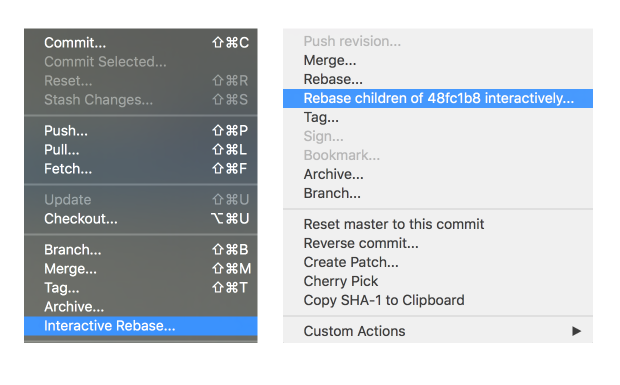 Navigating to interactive rebase in SourceTree