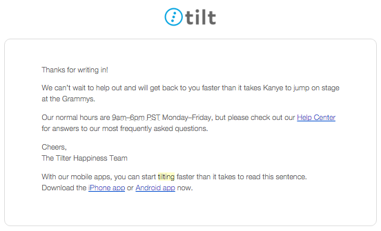 Tilt customer service email